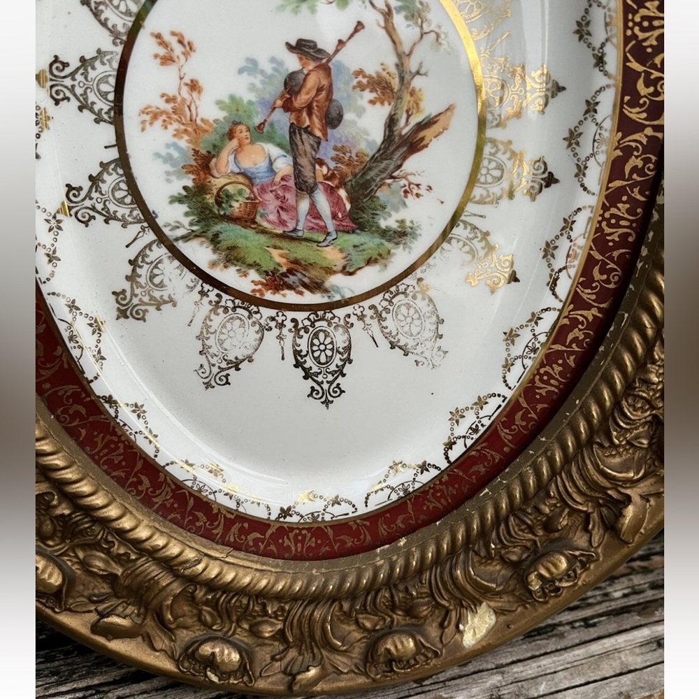 2 Atlas China 22 Karat Gold Serving Plate Platter Wood Framed Art Tall Vintage - Picture 3 of 13